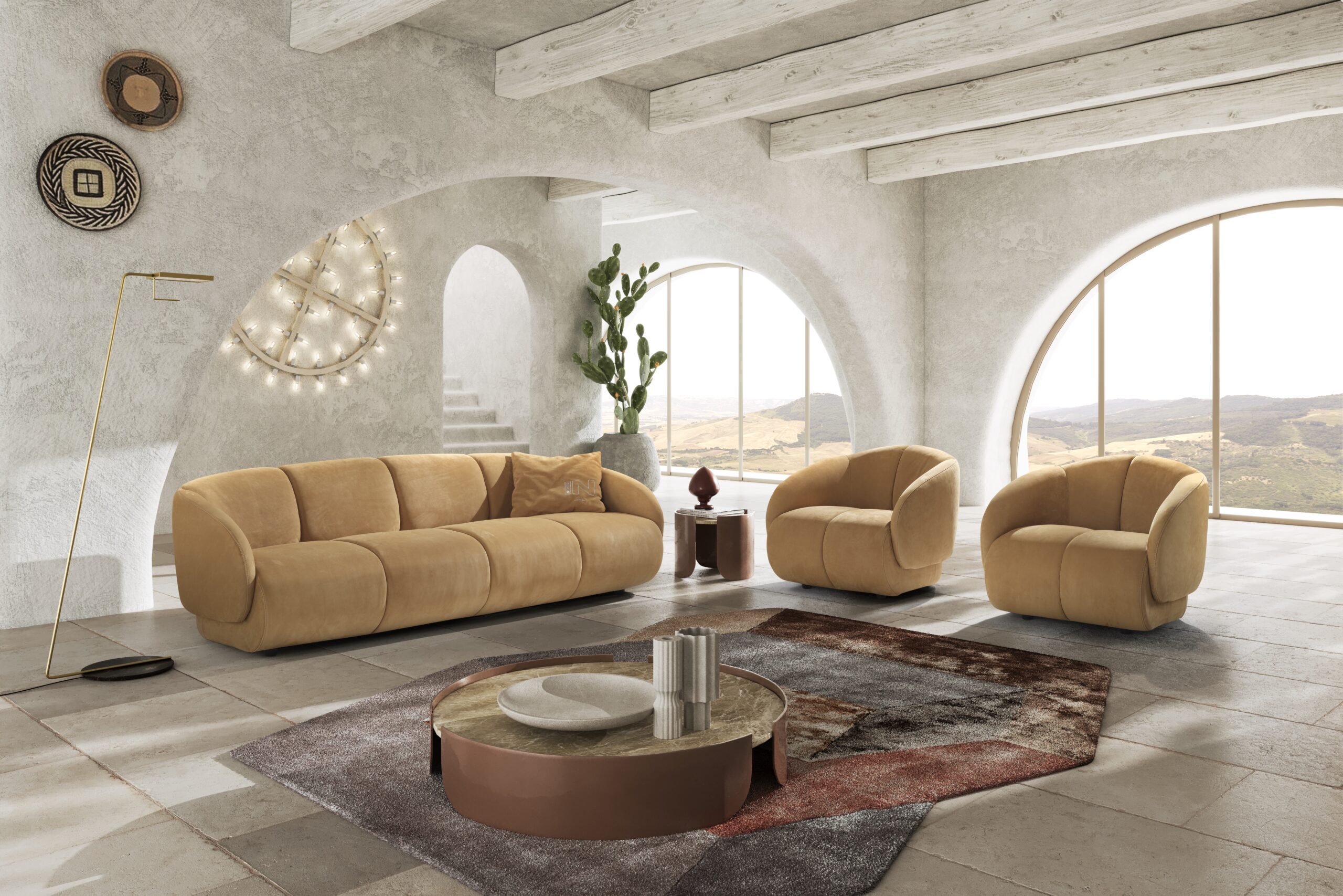 Flower sofa in pelle Natural 1503 in ambiente contemporaneo.